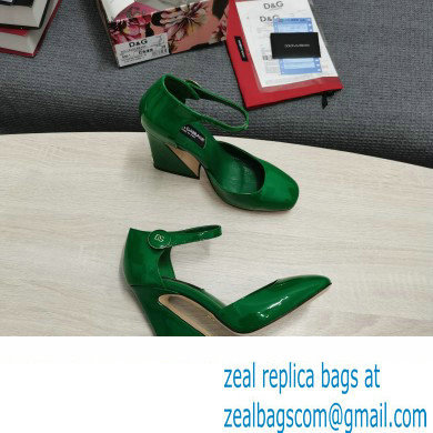 Dolce  &  Gabbana Heel 6.5cm/10.5cm Patent leather Mary Janes Green with Geometric Heel 2022